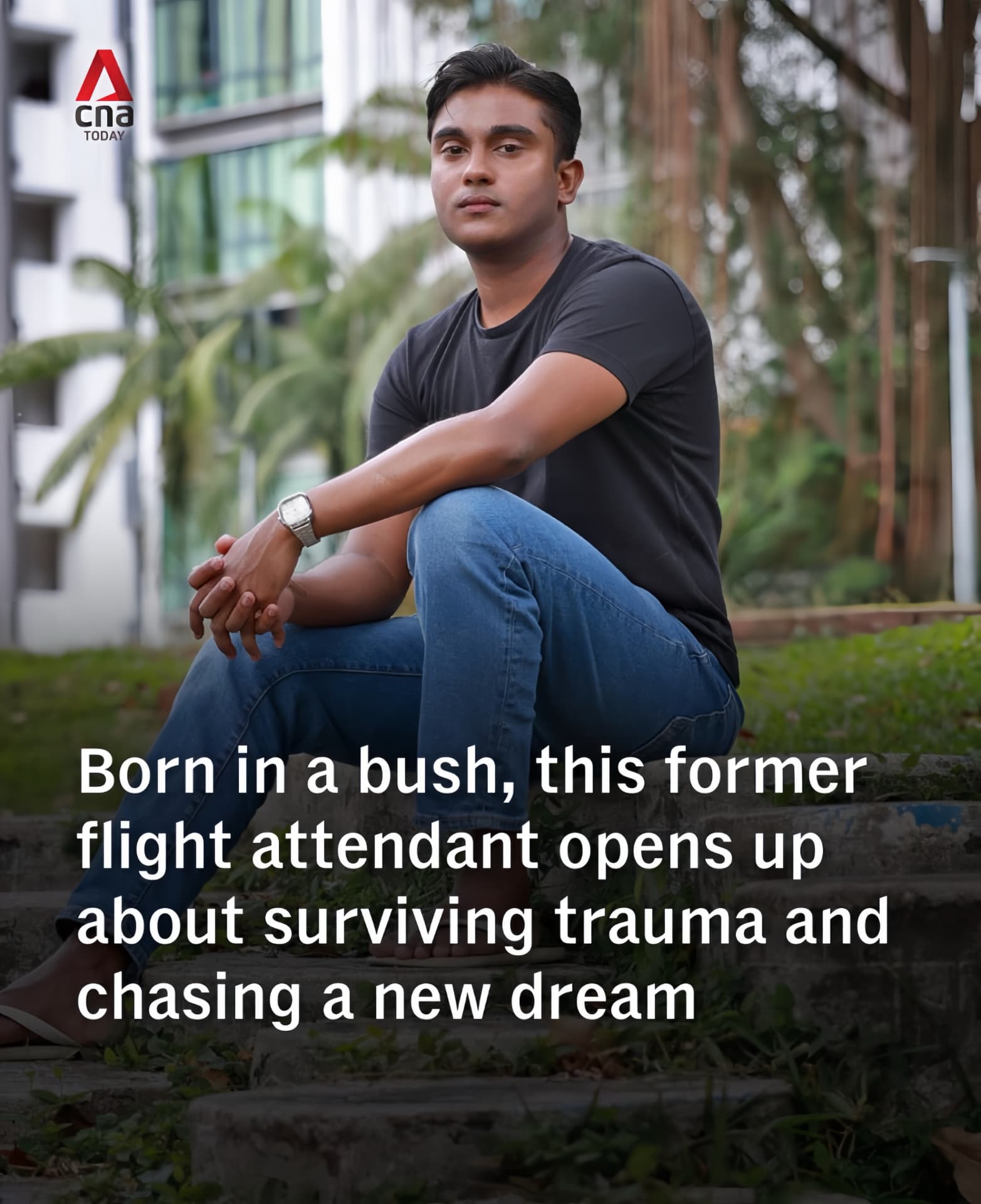 Dino Isaac seated on outdoor steps during a CNA interview
