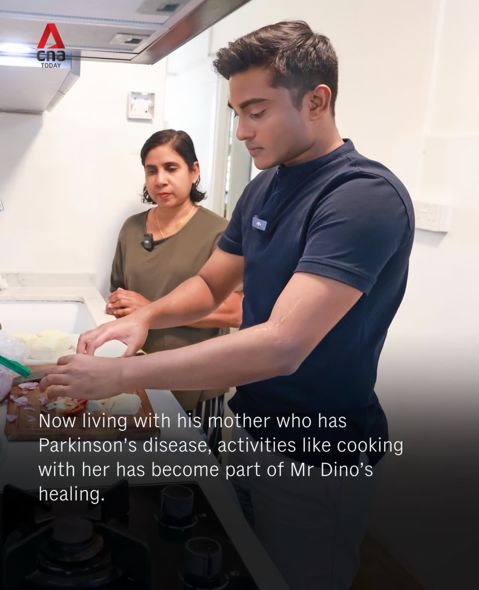 Dino cooking with his mother as part of his healing
