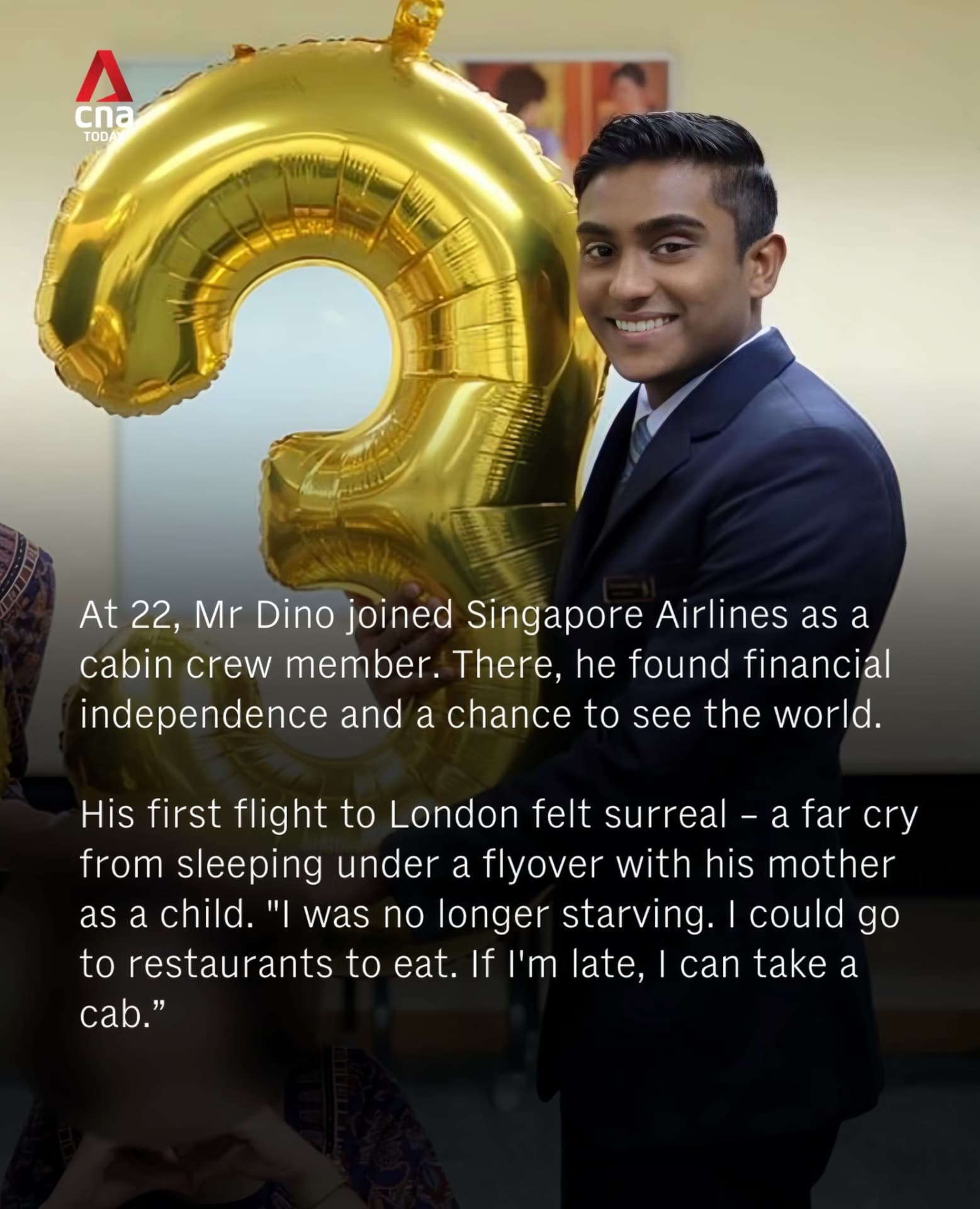 Dino Isaac in Singapore Airlines cabin crew uniform